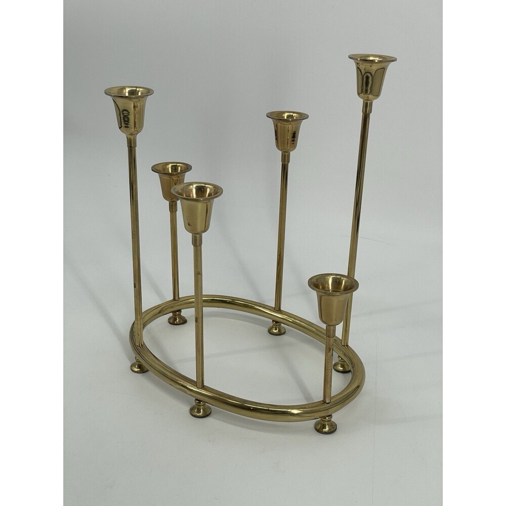 Vintage Brass 6 Arm Graduated Taper Candle Holder Candelabra Centerpiece